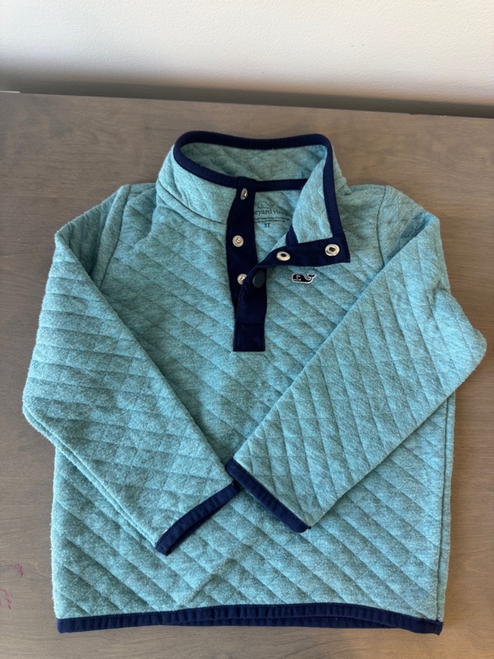 Vineyard Vines Seafoam Quilted Pullover with Navy Trim